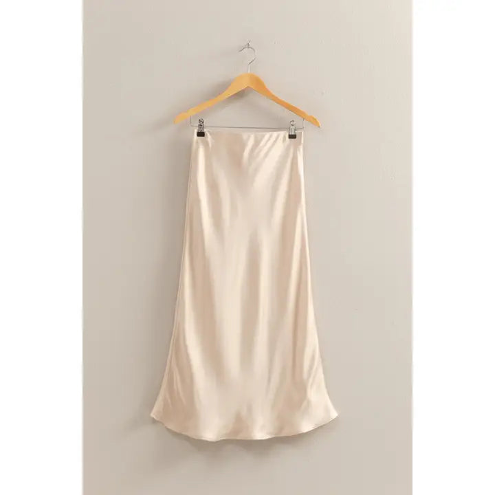 High Waisted Satin Midi Skirt