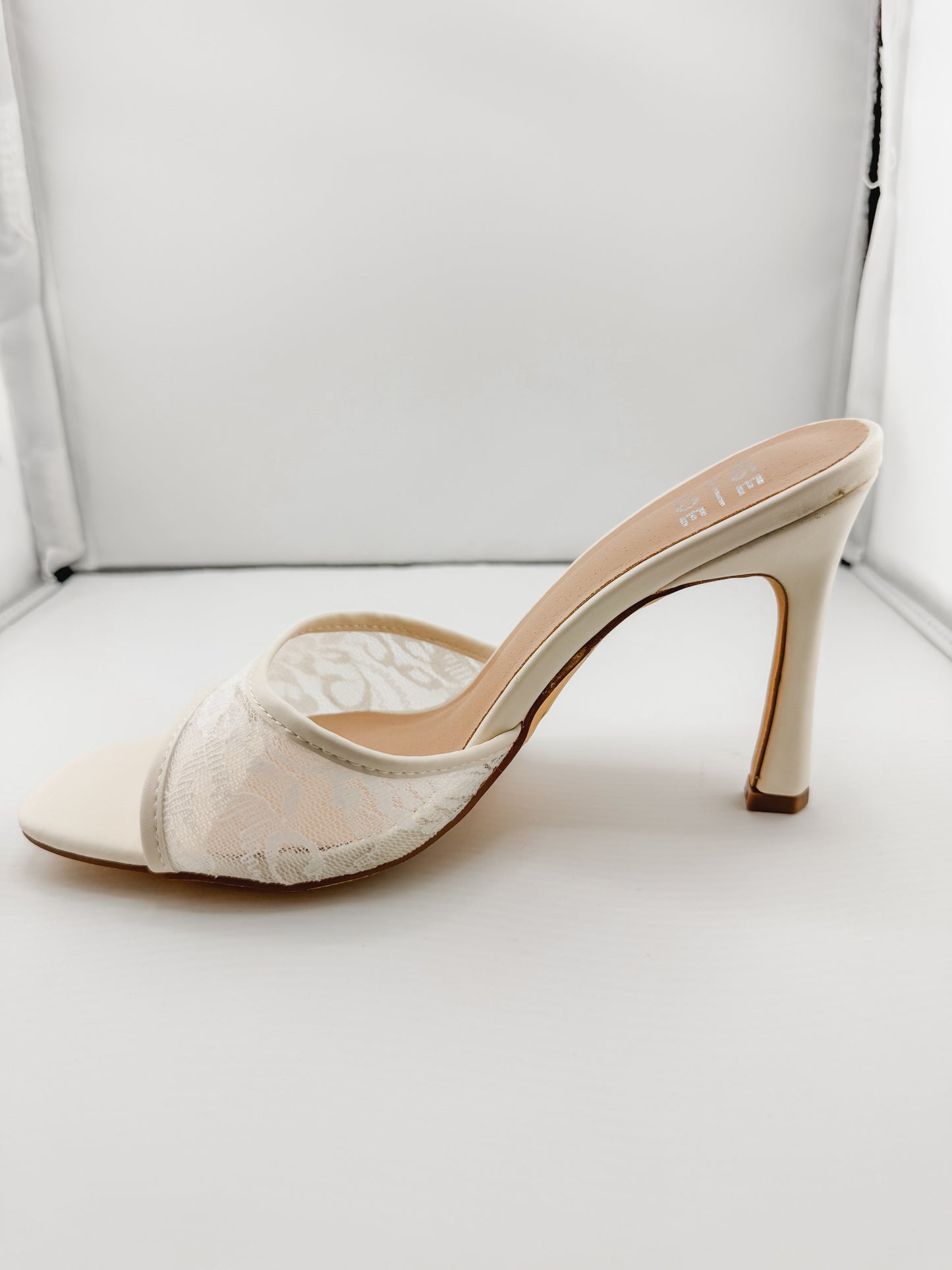 Open Toe Lace Slip-On Stiletto Heel