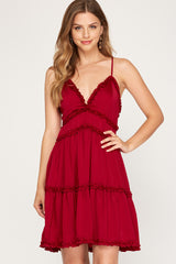 Satin Tiered Cami Dress with Lining and Ruffle Detail