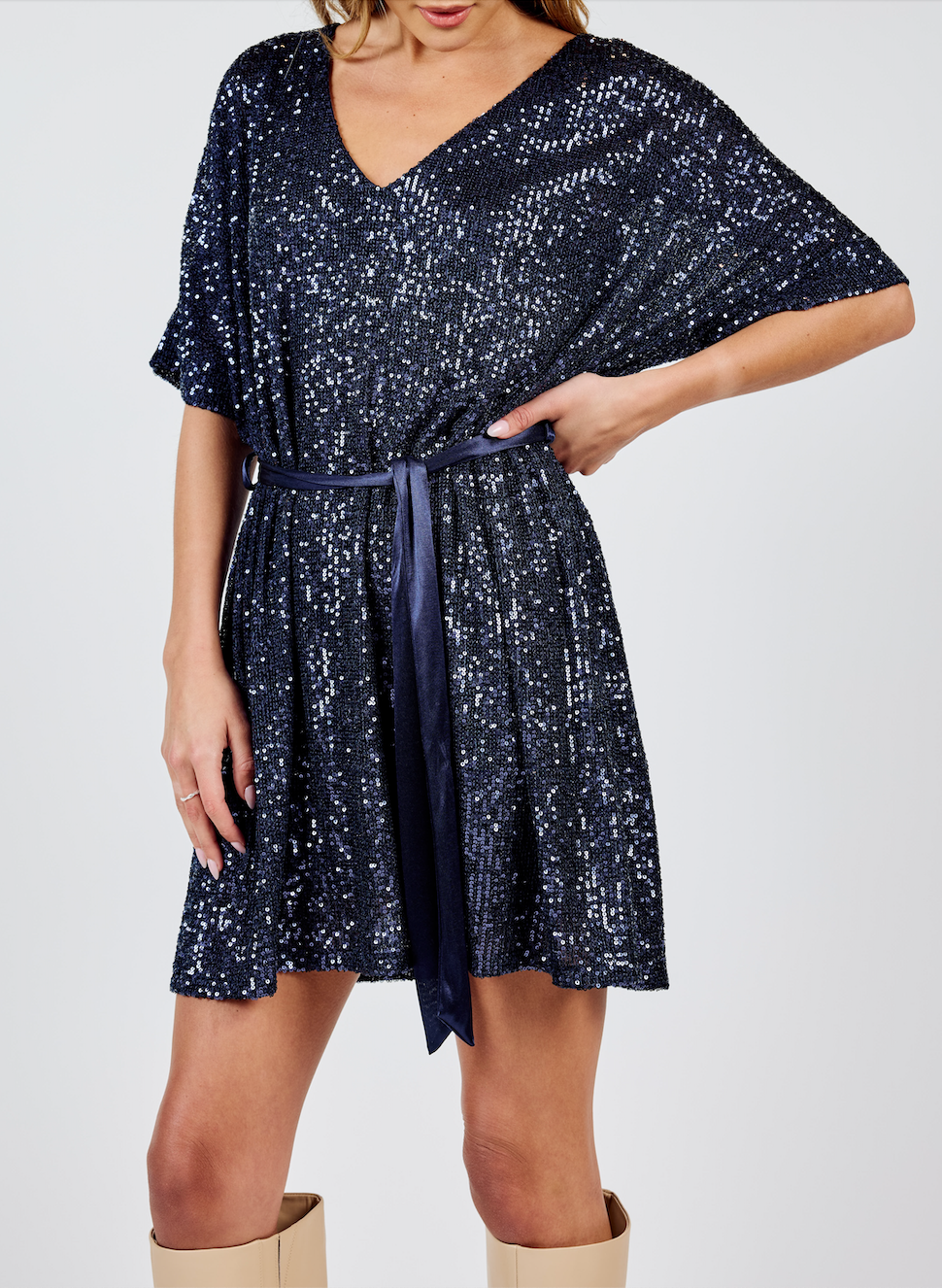 Sky High V-Neck Sequin Dress X-Small / Navy Sky High V-Neck Sequin Dress X-Small / Navy