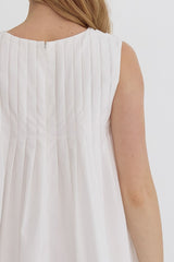 Round Neck Sleeveless Pleat Detail Mini Dress