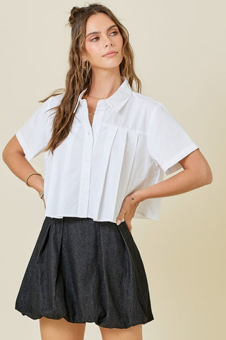 Bubble Hem Pleat Detal Denim Mini Skirt