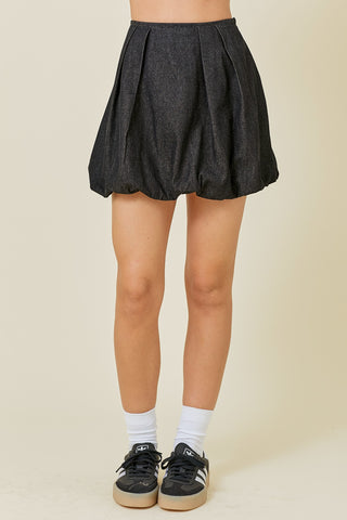 Bubble Hem Pleat Detal Denim Mini Skirt
