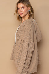 V-Neck Hooded Cable Knit Chenille Sweater