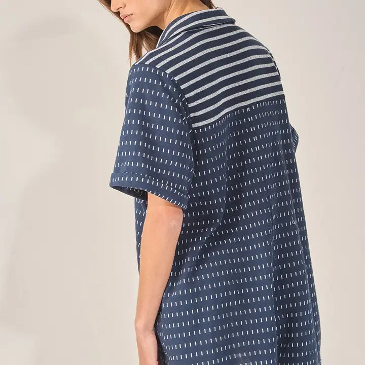 Dash Dot Print Fabric Collared Neck Romper