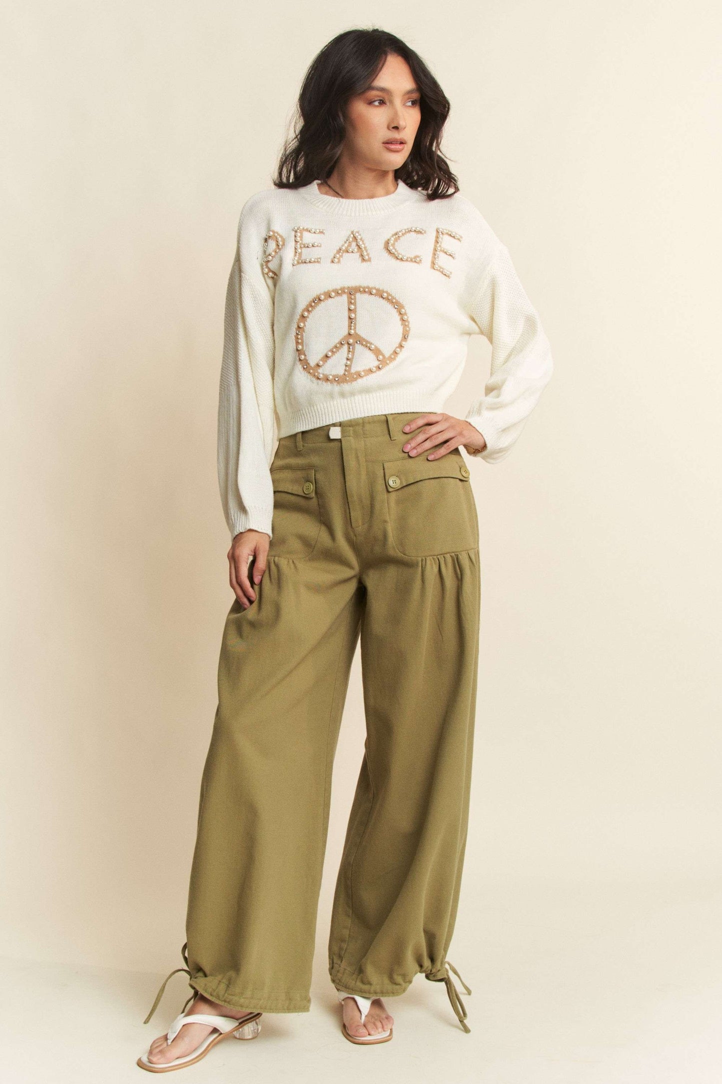 Wide Opening Adjustable Mid High Waist Denim Pants