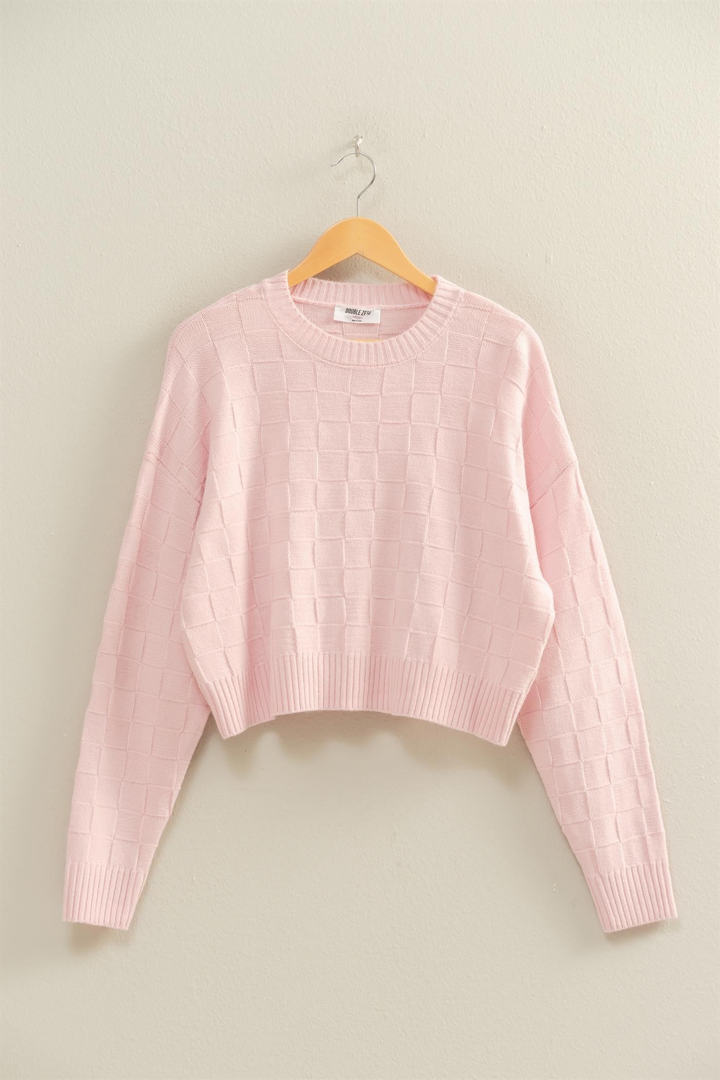 Long Sleeve Square Texture Sweater