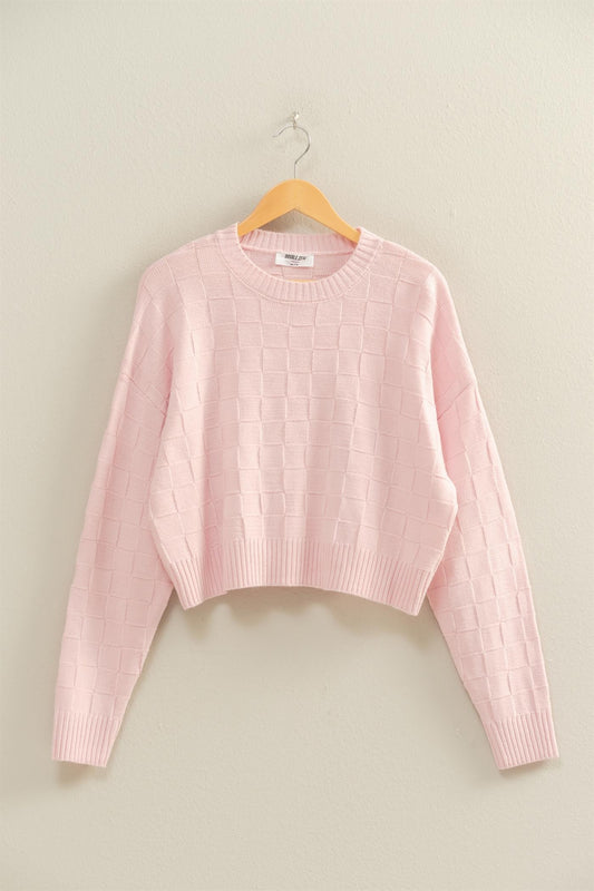 Long Sleeve Square Texture Sweater