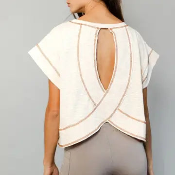 Overlap Open Back Reverse Stitched Crop Top