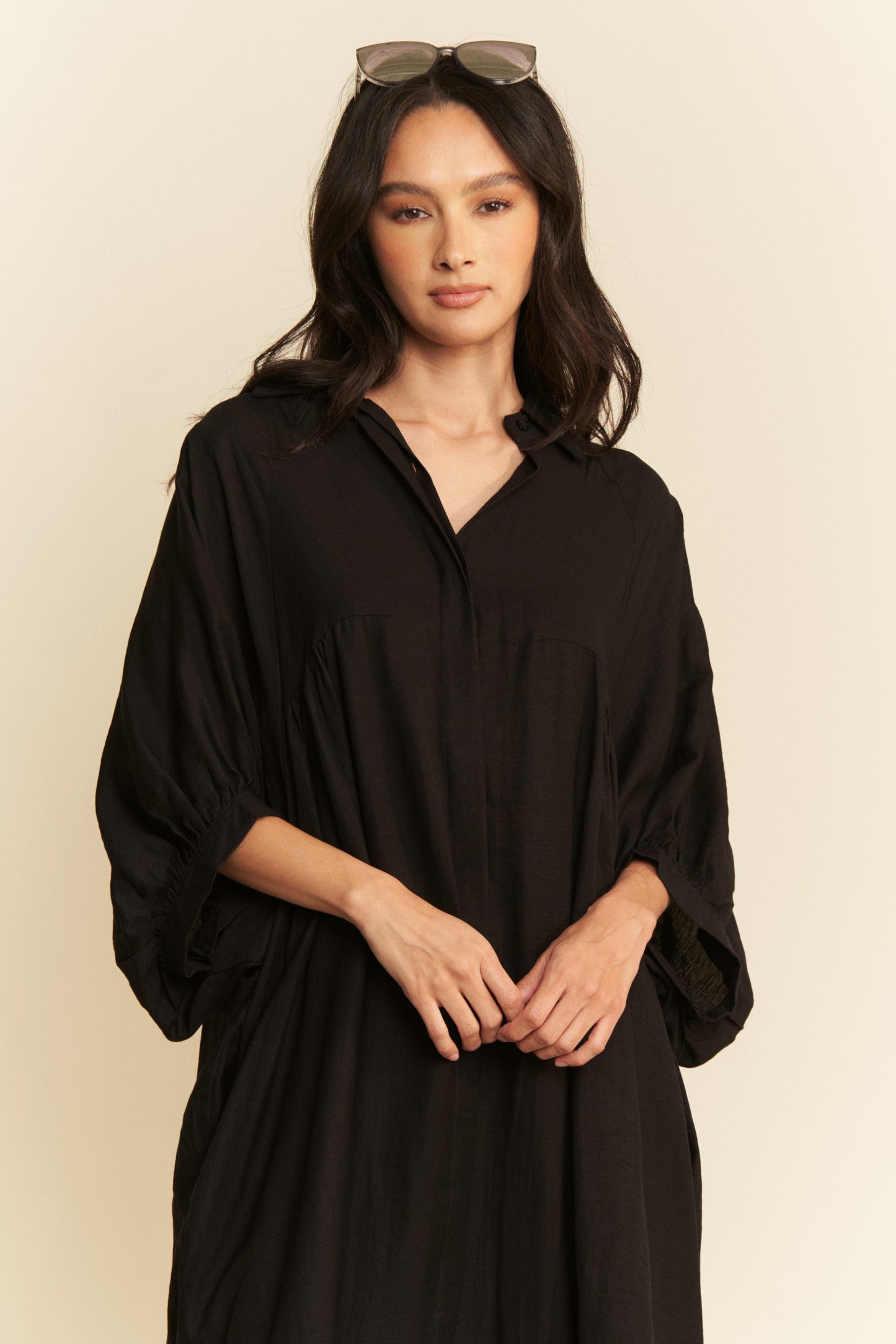 Oversized Hemline Collared Neckline Shirt Dress