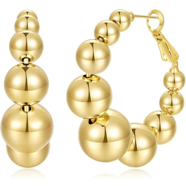 Gold Bead Hoop Statement Earrings