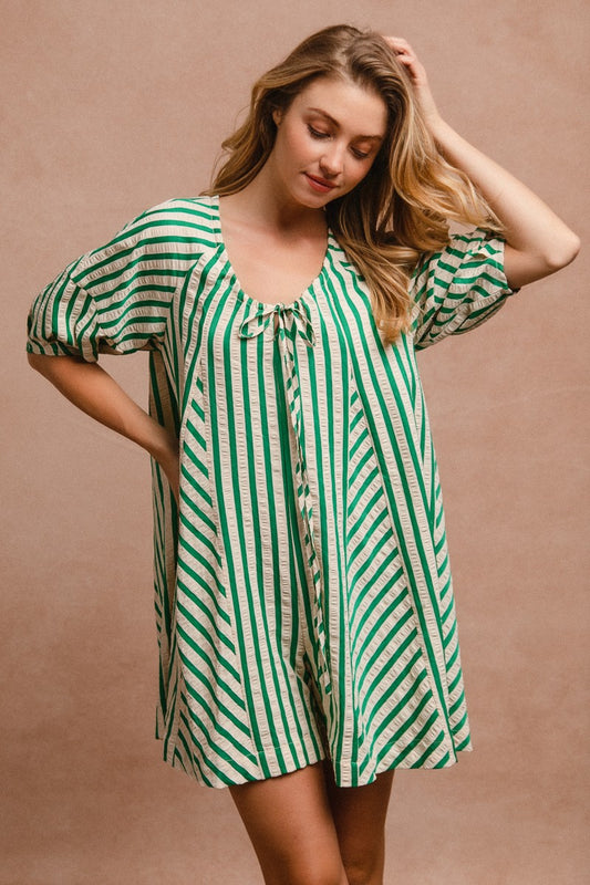 Puffy Sleeves Romper With Back Button Closure