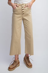 Button Front Stretch Twill Bell Bottom Pants