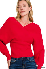 Viscose Cross Wrap Pullover Sweater