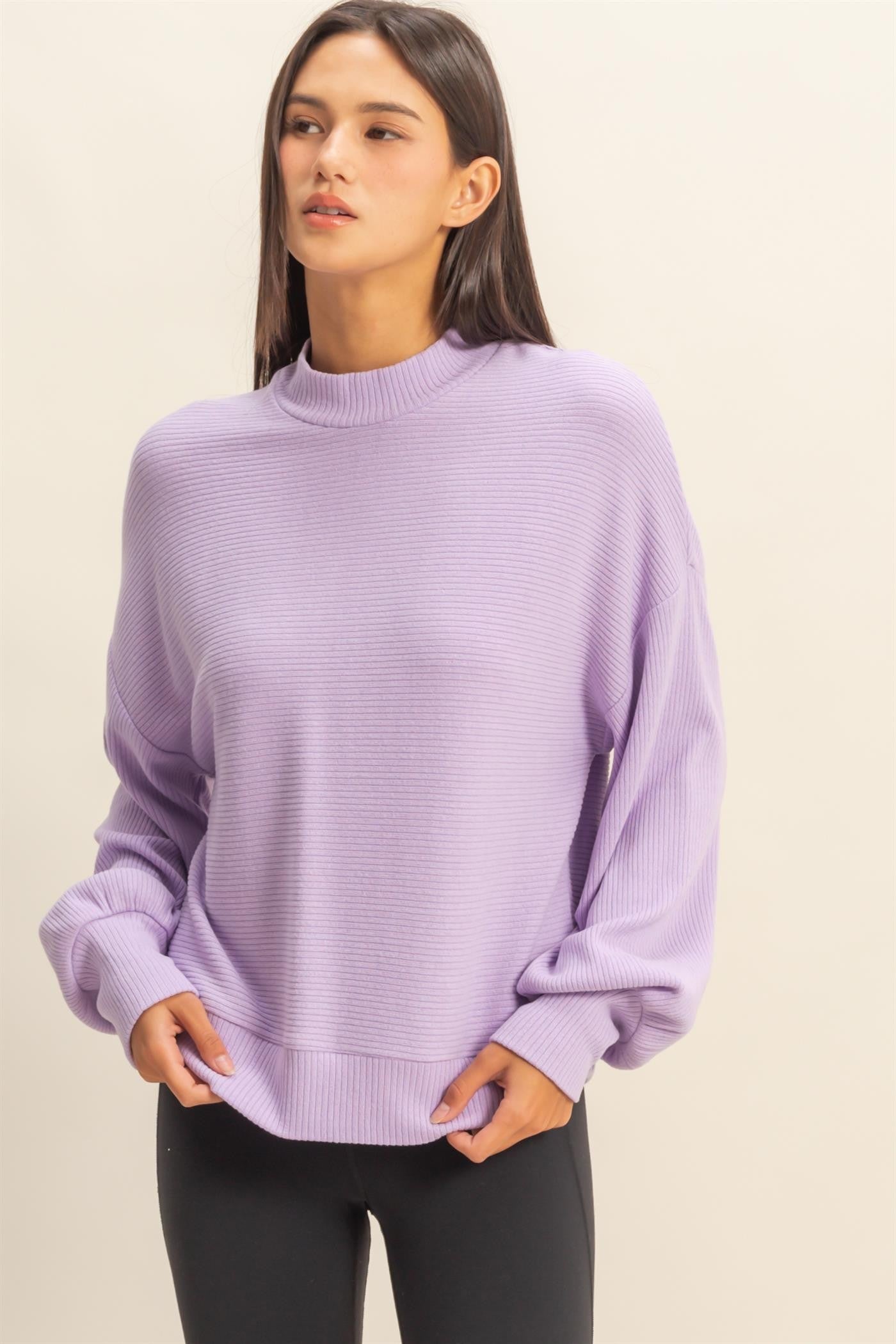 Ribbed Balloon Sleeve Top