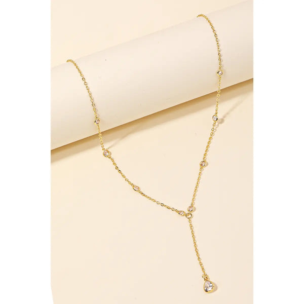 Gold Chain Link Teardrop Y Necklace
