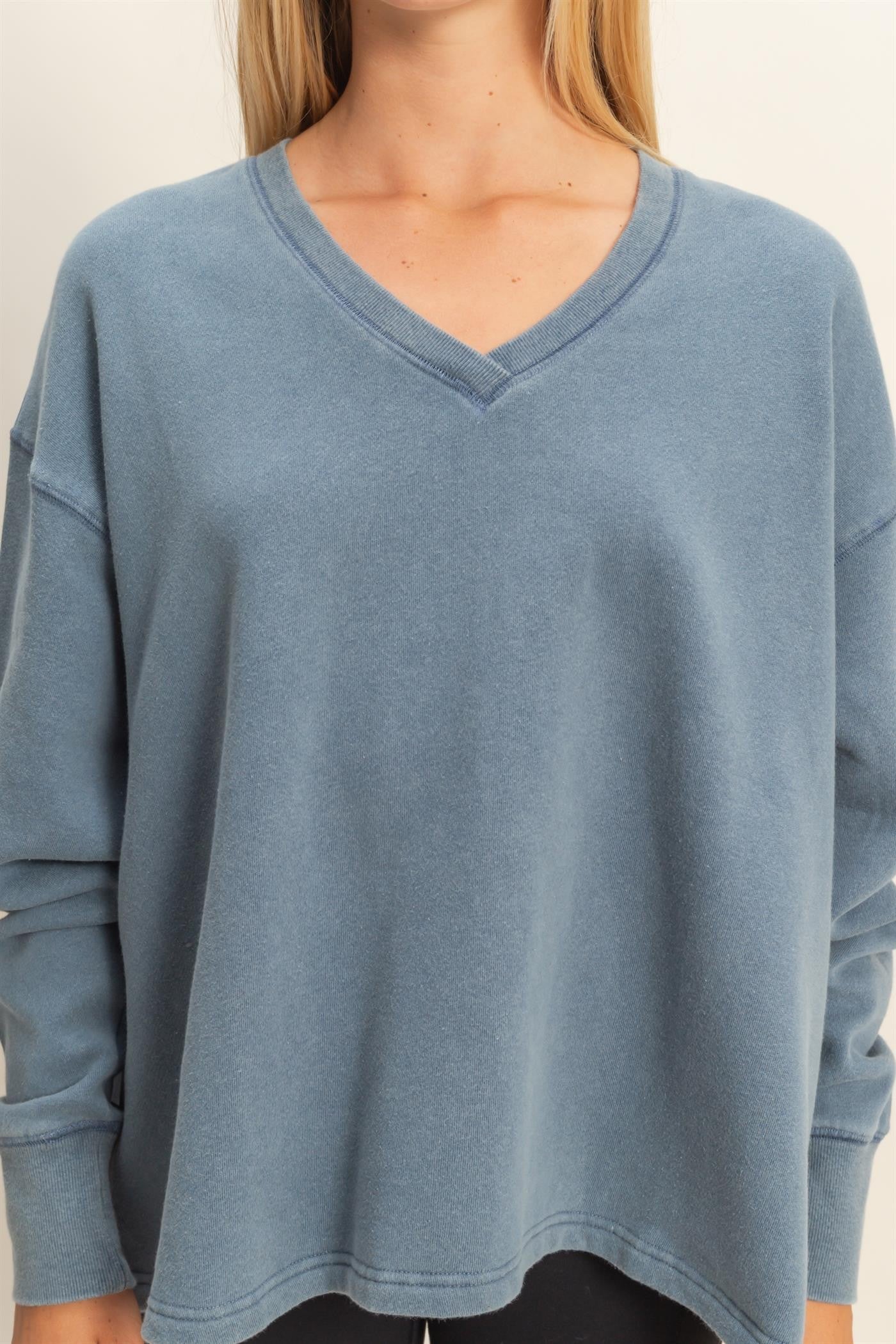 Oversized V-neck Sweatshirt With Raw Edge Detail