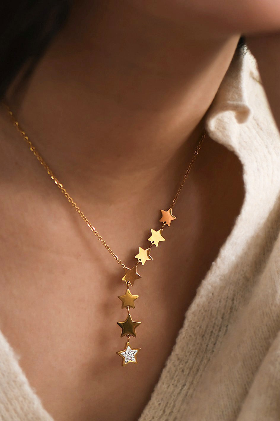 18K Waterproof Stainless Steel Star Drop Necklace