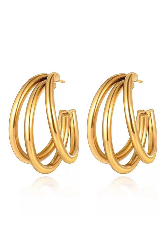 18K Waterproof Stainless Steel Layered Hoops