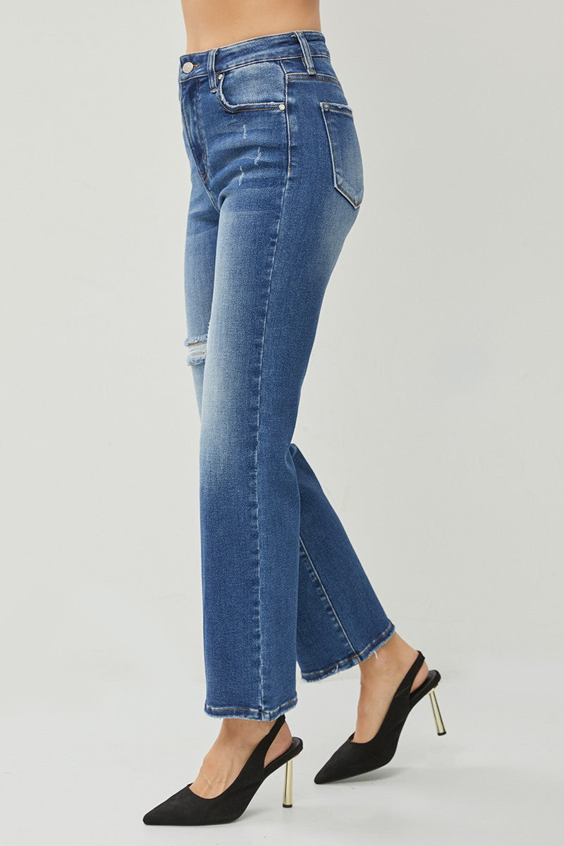 Risen - High Rise Straight Dark Wash Ankle Jeans