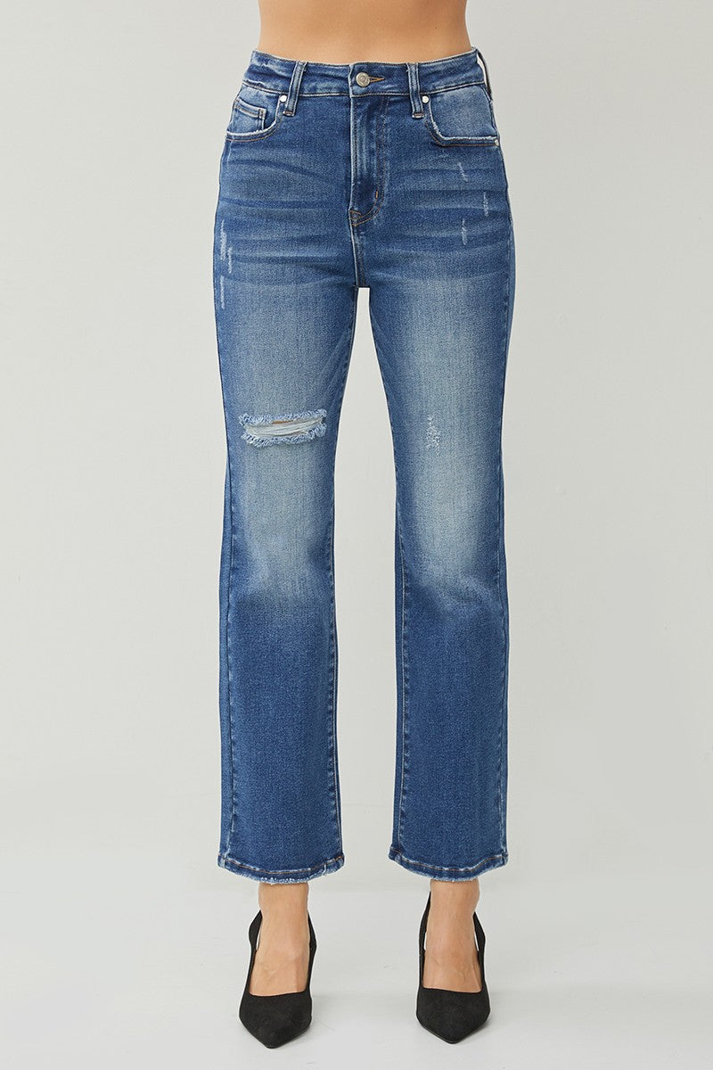 Risen - High Rise Straight Dark Wash Ankle Jeans