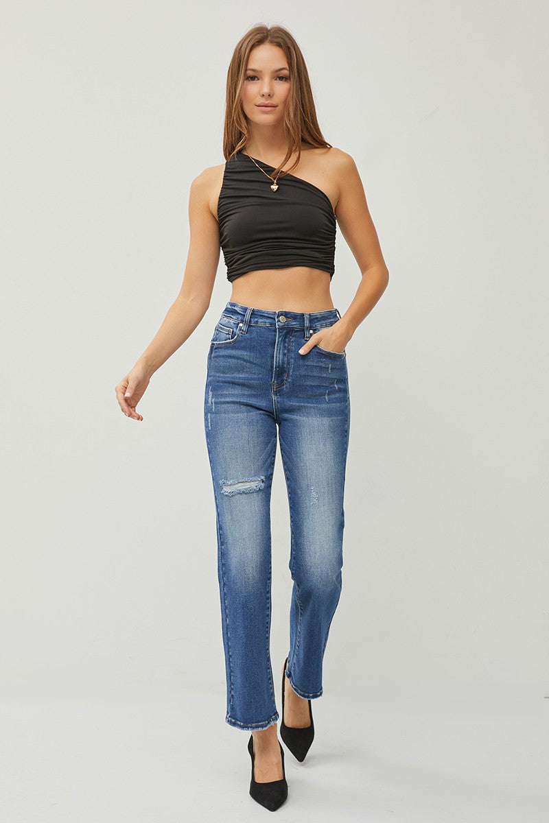 Risen - High Rise Straight Dark Wash Ankle Jeans