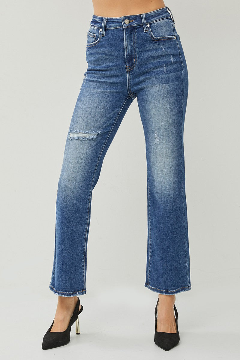 Risen - High Rise Straight Dark Wash Ankle Jeans