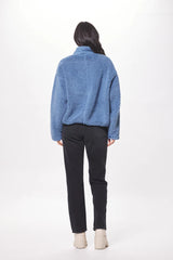 Vintage Havana - Stone Blue Fuzzy Fleece Half Zip Sweater