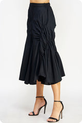 Asymmetric Ruched Midi Skirt