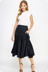 Asymmetric Ruched Midi Skirt