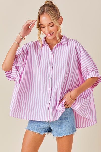 Oversized Button Down Striped Shirt