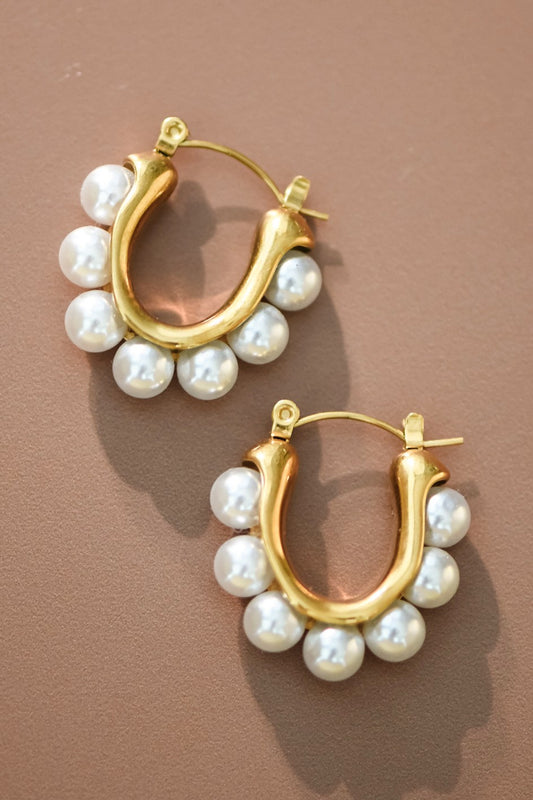 18K Waterproof Stainless Steel Pearl Hoops