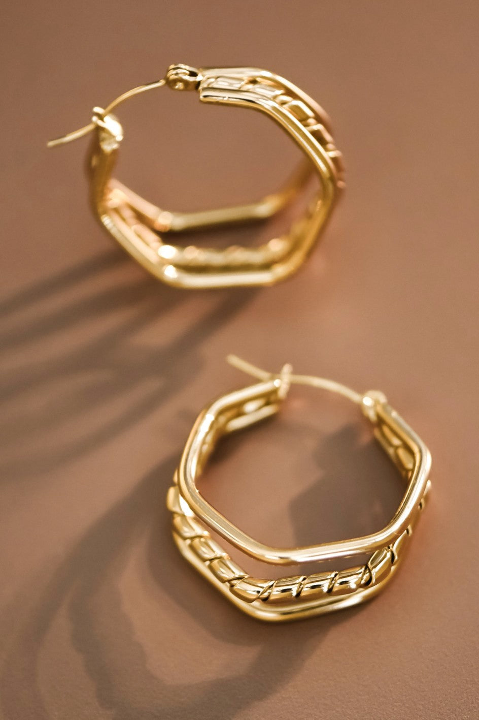 18K Waterproof Stainless Steel Hexagon Hoops