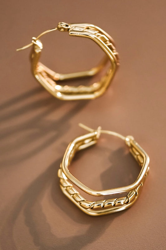 18K Waterproof Stainless Steel Hexagon Hoops