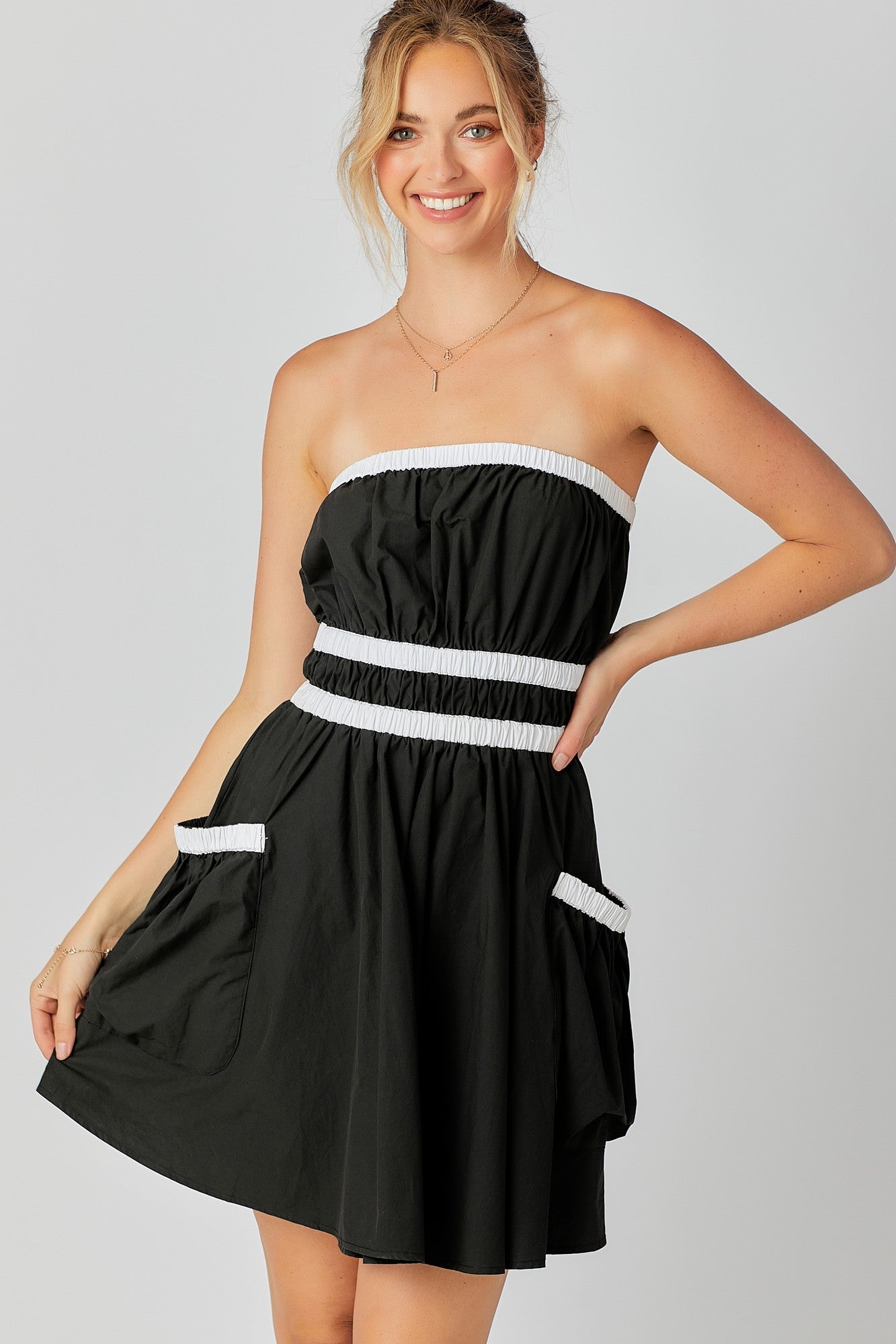 Contrast Gathered Over Sized Pocket Tube Dress