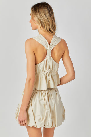 Pleated Front Cinched Back Peplum Top
