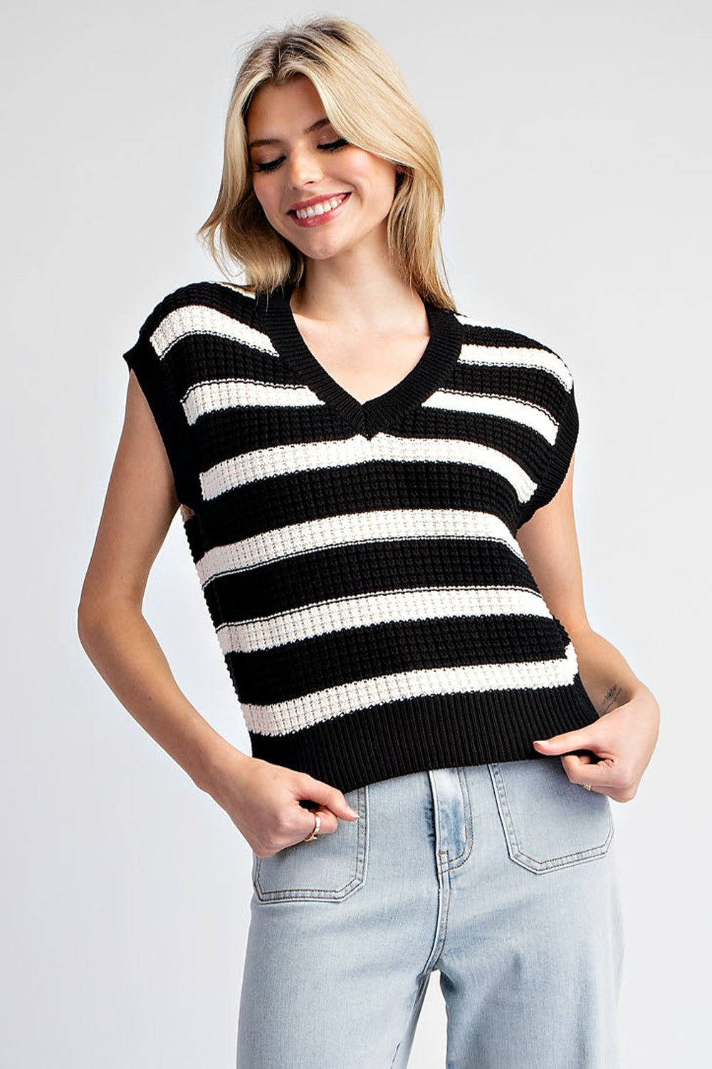 Striped Sleevless Knit Sweater Vest