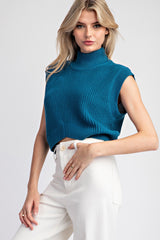 Mock Neck Sleeveless Knit Sweater Top