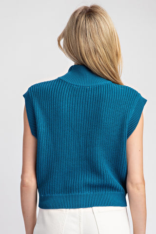 Mock Neck Sleeveless Knit Sweater Top