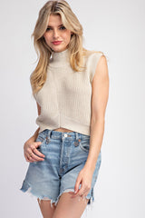 Mock Neck Sleeveless Knit Sweater Top