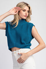 Mock Neck Sleeveless Knit Sweater Top