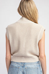 Mock Neck Sleeveless Knit Sweater Top