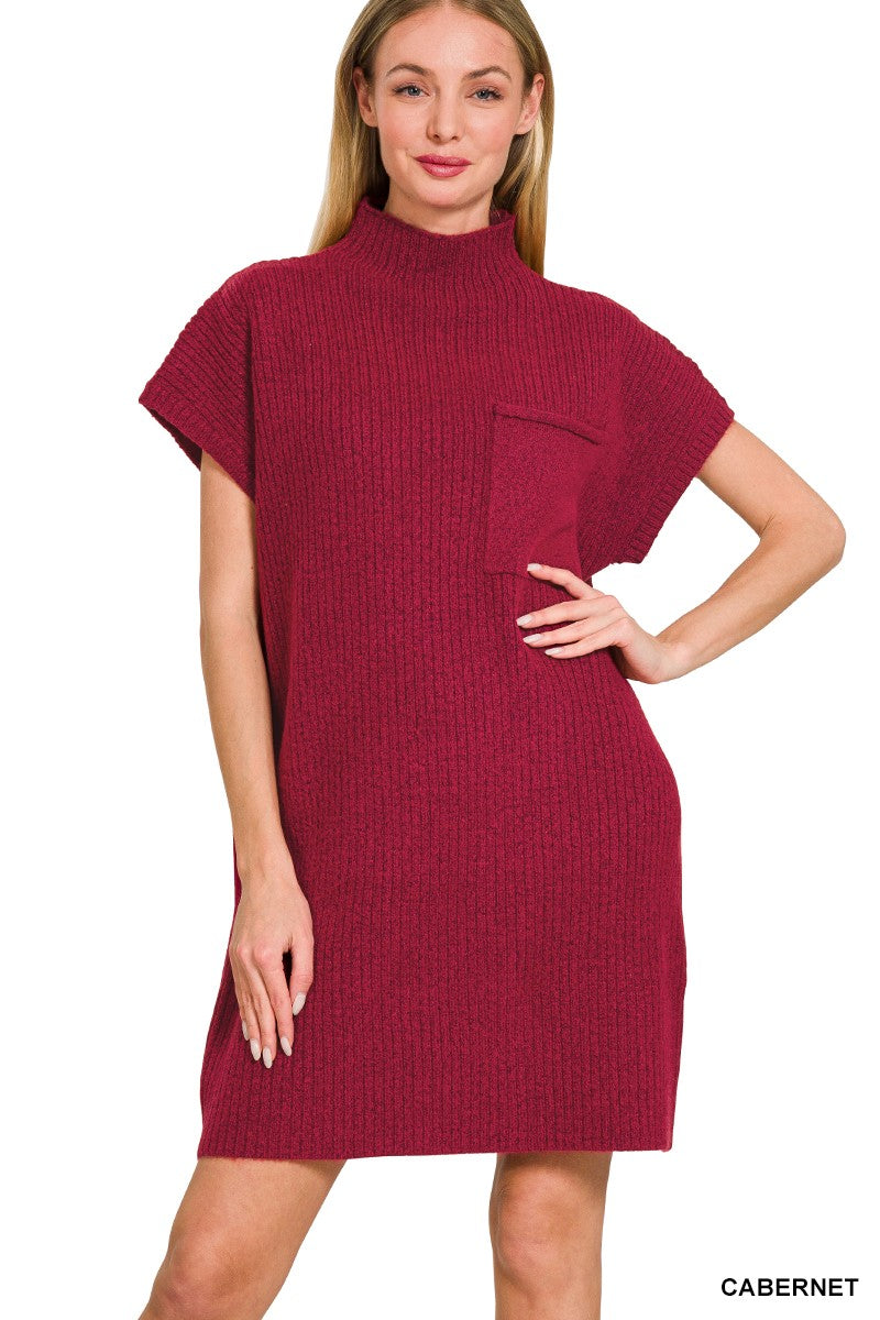 Mock Neck Short Sleeve Sweater Dress