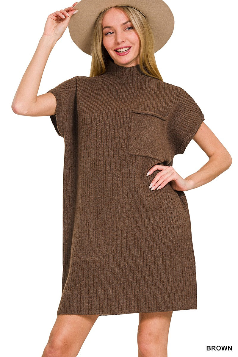 Mock Neck Short Sleeve Sweater Dress