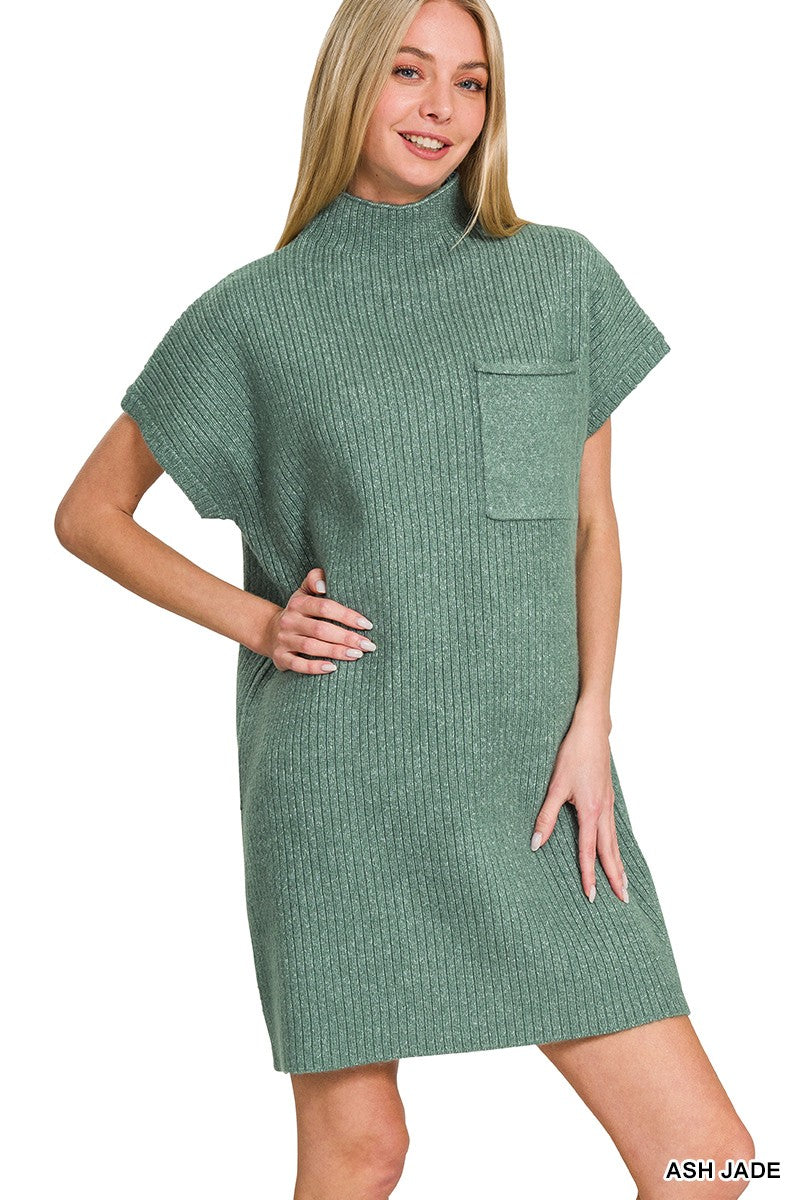 Mock Neck Short Sleeve Sweater Dress