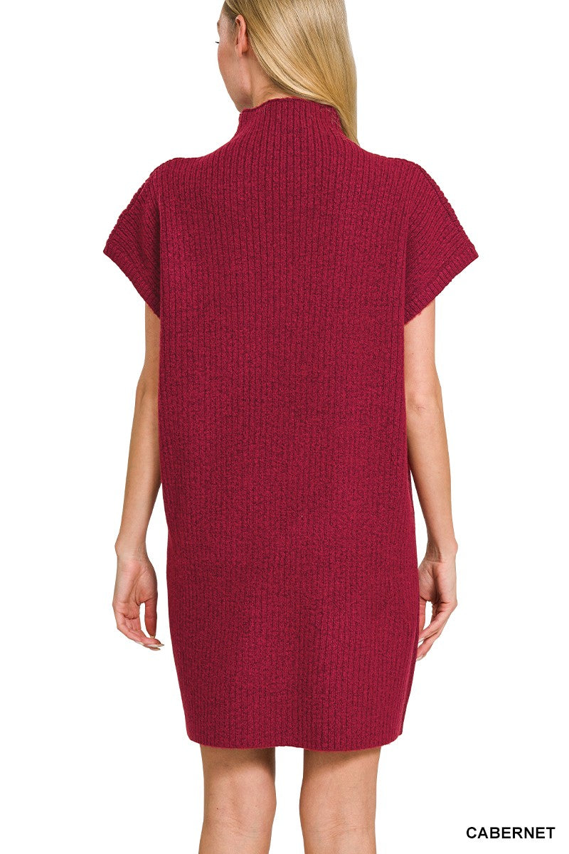 Mock Neck Short Sleeve Sweater Dress