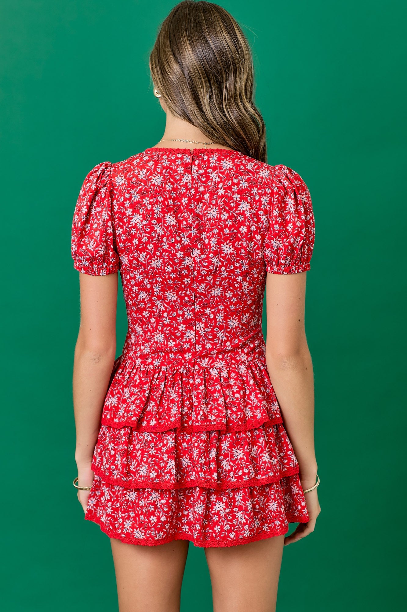 Floral Print Multi Tiered Romper Dress