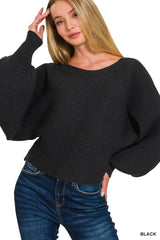 Boat Neck Balloon Sleeve Sweater