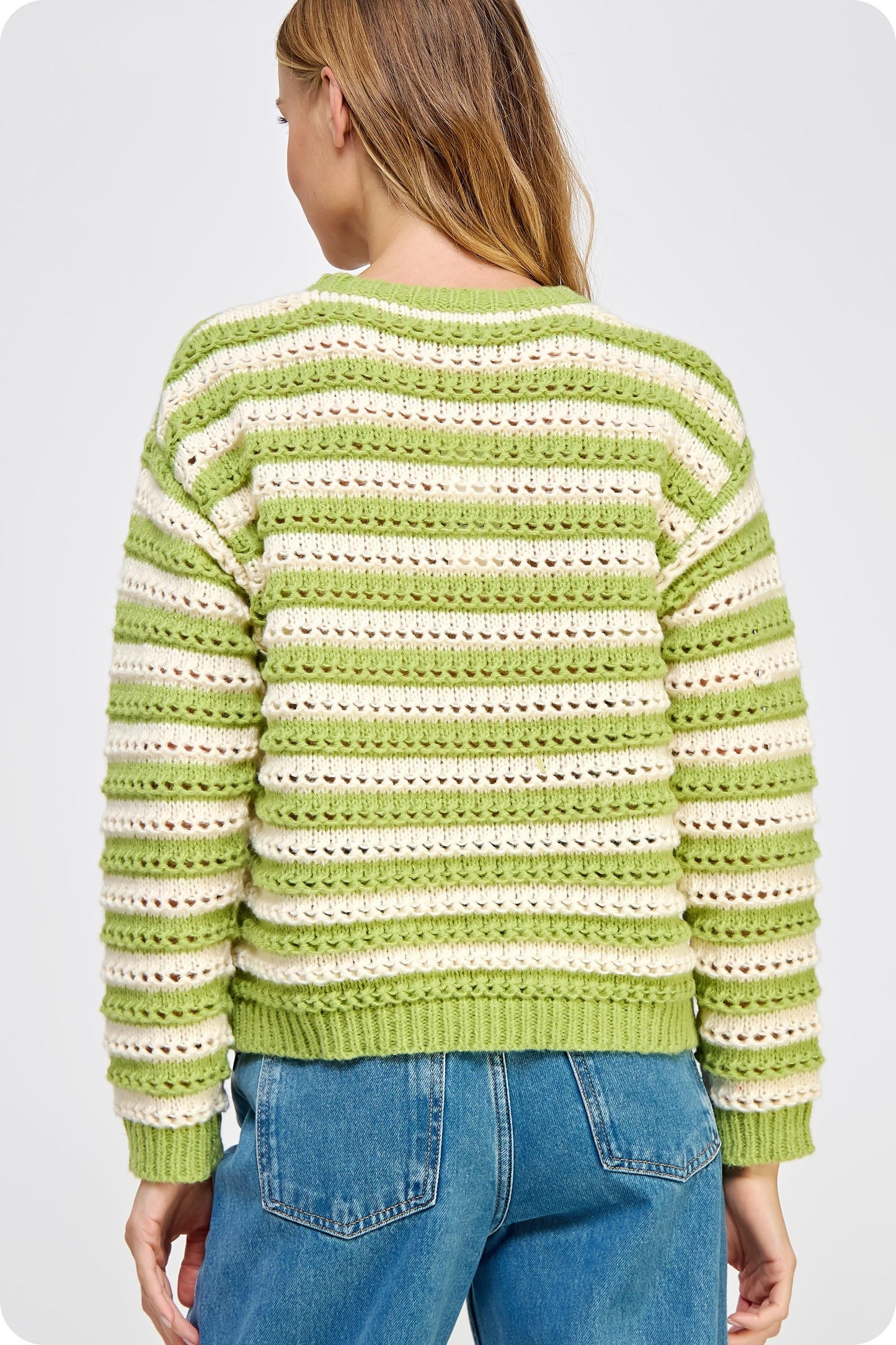 Striped Pointelle Knit Sweater