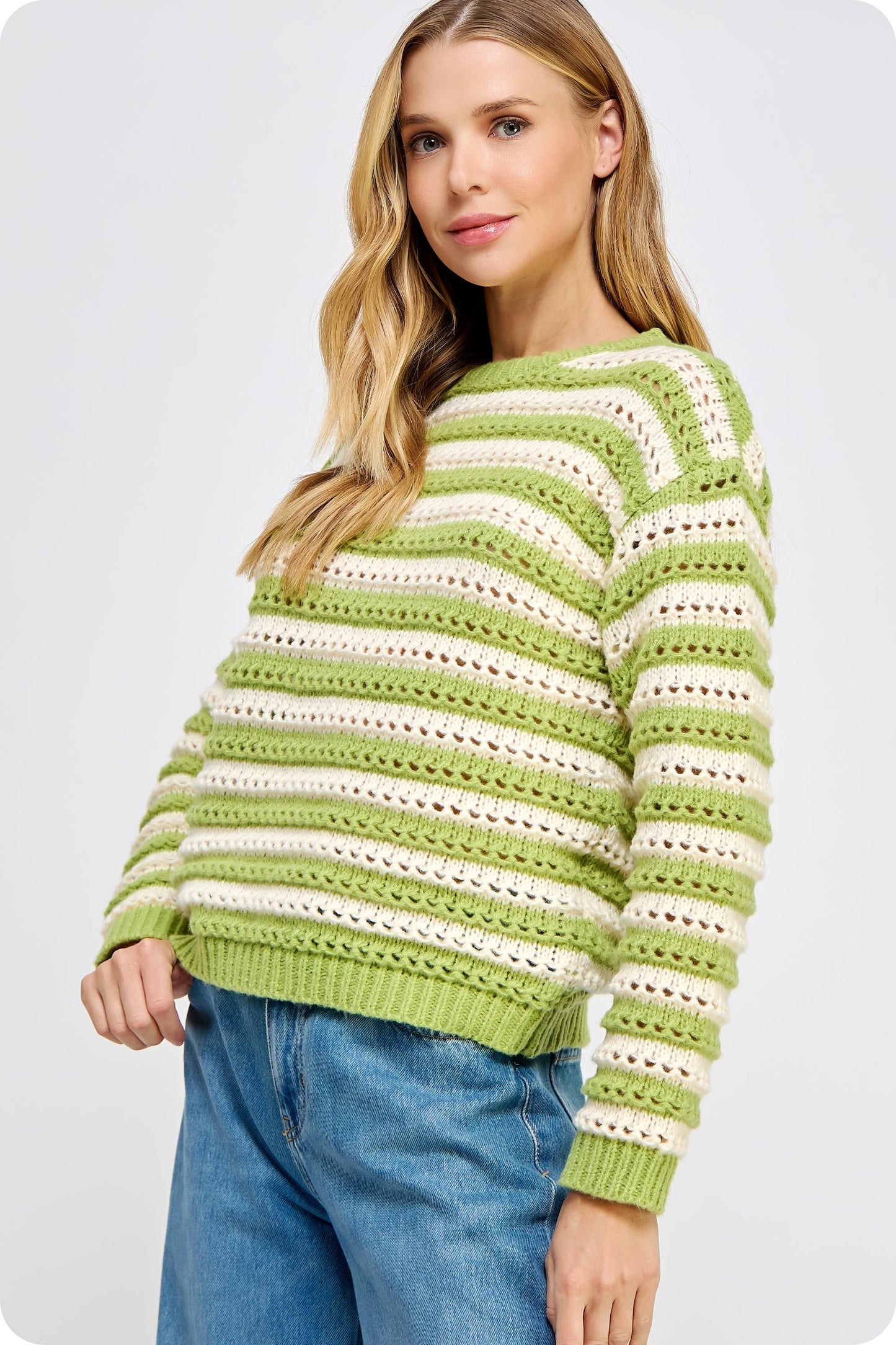 Striped Pointelle Knit Sweater